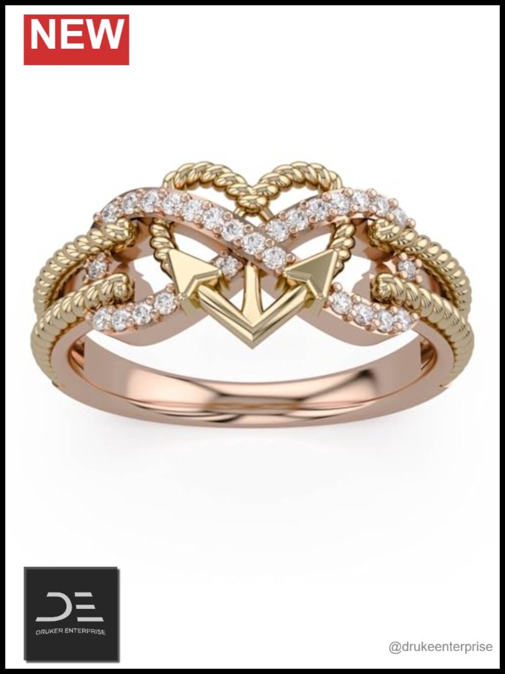 14K Rose Gold Plated 925 Sterling Silver Promise Ring with 1/10 Carat Natural
